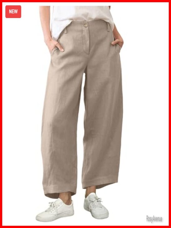 Pants - Linen Blend Capri Wide Leg Palazzo Pants Beach Casual